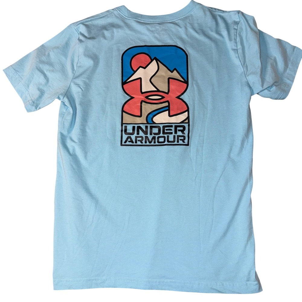 Under Armour Light Blue Kids Short Sleeve Tee with Multicolor Logo